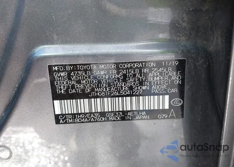 2020 Lexus Is 300 from USA, damaged, VIN JTHG81F26L5041227